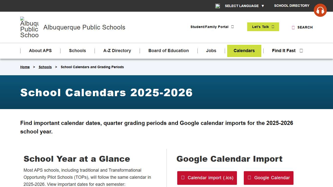 School Calendars 2025-2026 — Albuquerque Public Schools