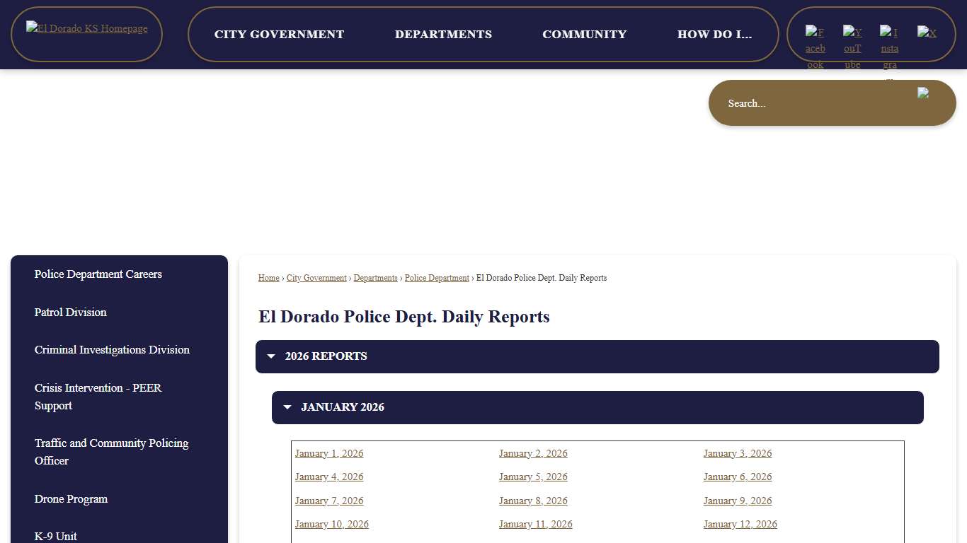 El Dorado Police Dept. Daily Reports | El Dorado, KS - Official Website